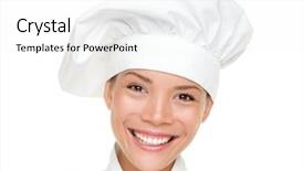  Presentation with cook chef - Theme enhanced with female chef wearing chef hat background and a white colored foreground