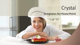  Presentation with recipe dessert - Audience pleasing slide set consisting of female chef with tasty dessert backdrop and a soft green colored foreground