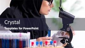  Presentation with hijab - Presentation theme enhanced with female-chemist-in-hijab-working background and a wine colored foreground