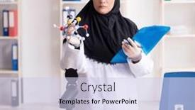  Presentation with hijab - Slide set consisting of female-chemist-in-hijab-working background and a  colored foreground