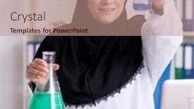  Presentation with hijab - Theme having female-chemist-in-hijab-working background and a  colored foreground