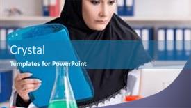  Presentation with hijab - Presentation theme with female-chemist-in-hijab-working background and a  colored foreground
