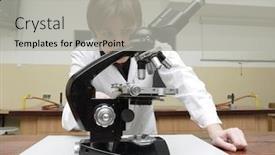  Presentation with chemistry - Audience pleasing presentation theme consisting of female-chemistry-teacher-preparing backdrop and a light gray colored foreground