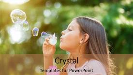  Presentation with soap - Theme having female child blowing soap bubbles background and a coral colored foreground
