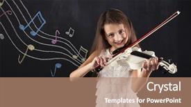  Presentation with filipino child playing - Amazing PPT theme having female child playing the violin backdrop and a coral colored foreground