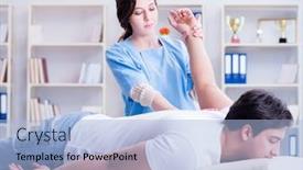  Presentation with chiropractor - Theme with female chiropractor doctor massaging male patient background and a light blue colored foreground