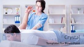  Presentation with chiropractor - Slide deck with female chiropractor doctor massaging male patient background and a light blue colored foreground