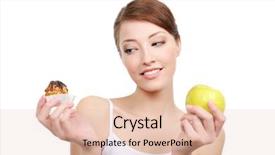  Presentation with choice - Presentation theme enhanced with female choice - high-calorie cake or healthy apple - white background background and a lemonade colored foreground
