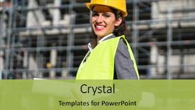  Presentation with building plans - PPT theme enhanced with female civil engineer with construction background and a yellow colored foreground