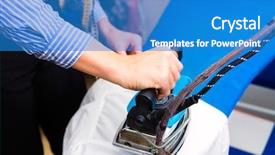  Presentation with textile shop - Audience pleasing theme consisting of female cleaner in laundry shop backdrop and a teal colored foreground