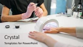  Presentation with topical gel drug - Beautiful slides featuring female client dries gel varnish backdrop and a soft green colored foreground