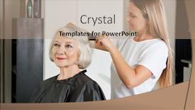  Presentation with hair salon - Cool new presentation with female client having hair straightened by hairstylist at salon backdrop and a coral colored foreground