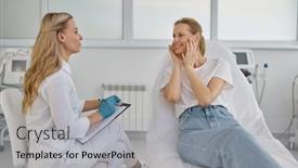  Presentation with fingers - Presentation design with female-client-showing-with-fingers background and a light gray colored foreground