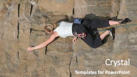  Presentation with female power plugs - Presentation design with female climber ascending cliff face background and a coral colored foreground