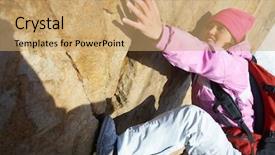  Presentation with mountain - Cool new PPT theme with female climber ascending the mountain backdrop and a coral colored foreground