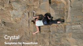  Presentation with cliff - Presentation theme having female climber on cliff face background and a coral colored foreground