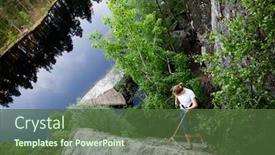  Presentation with rock climber - Amazing presentation theme having female climber repelling down a steep rock face crag backdrop and a tawny brown colored foreground