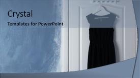  Presentation with clothing wooden clothes hanger object - Slides having female clothes hanging on door background and a  colored foreground