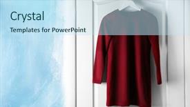  Presentation with clothing wooden clothes hanger object - Beautiful theme featuring female clothes hanging on door backdrop and a sky blue colored foreground