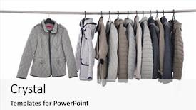  Presentation with different - Slide set featuring female clothes of different coat background and a white colored foreground