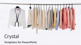  Presentation with airplane hanger - Slide deck consisting of female clothes of different coat background and a sky blue colored foreground