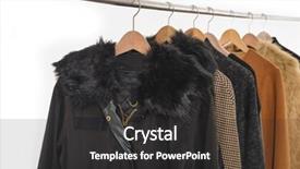  Presentation with clothing wooden clothes hanger object - Presentation design enhanced with female clothes of different colors background and a  colored foreground