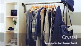  Presentation with room - Beautiful presentation theme featuring female-clothes-on-hangers backdrop and a wine colored foreground