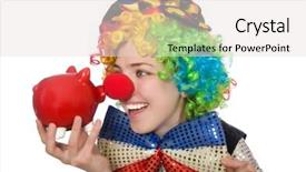  Presentation with clown - Amazing PPT theme having female clown with moneybox isolated on white backdrop and a lemonade colored foreground