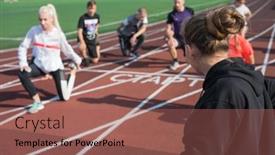  Presentation with group training - Theme featuring female-coach-and-group background and a violet colored foreground