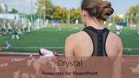  Presentation with group training - Presentation theme consisting of female-coach-and-group background and a coral colored foreground