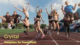  Presentation with group training - PPT layouts with female-coach-and-group background and a tawny brown colored foreground