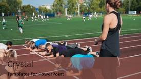  Presentation with group training - Presentation consisting of female-coach-and-group background and a tawny brown colored foreground