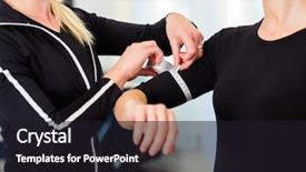  Presentation with tape measure - Slides having personal health - female coach controlling muscle volume background and a wine colored foreground