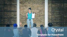  Presentation with basketball female - Presentation having female coach mentoring high school background and a teal colored foreground