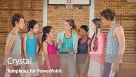  Presentation with mentoring - PPT theme having female coach mentoring high school background and a coral colored foreground