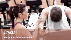  Presentation with coach chalk - Presentation theme enhanced with happy african american woman using laptop computer background and a gray colored foreground