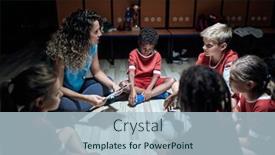  Presentation with locker room - PPT theme consisting of female-coach background and a light blue colored foreground