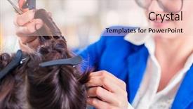  Presentation with divide - Beautiful slide deck featuring female coiffeur divide women hair in sections with clips in shop backdrop and a lemonade colored foreground