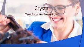  Presentation with divide - Slide set with female coiffeur divide women hair in sections with clips in shop background and a lemonade colored foreground