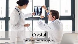  Presentation with helping - Slide set enhanced with female colleague with the interpretation background and a light gray colored foreground