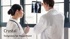  Presentation with helping - Presentation with female colleague with the interpretation background and a light gray colored foreground