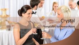  Presentation with female - Slide deck enhanced with female colleagues celebrate enjoy catering background and a coral colored foreground