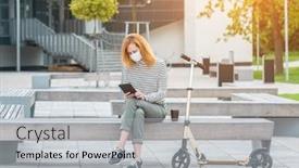  Presentation with masks - Beautiful theme featuring female-colleagues-entrepreneurs-wearing-masks backdrop and a light gray colored foreground