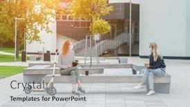  Presentation with faces - PPT theme enhanced with female-colleagues-entrepreneurs-wearing-masks background and a light gray colored foreground