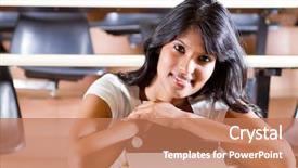  Presentation with female college student uti - Slide deck featuring female college student in university background and a coral colored foreground