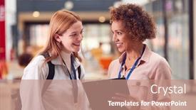  Presentation with college campus - Theme with female-college-student-meeting background and a coral colored foreground