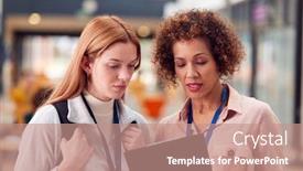  Presentation with college campus - Colorful PPT layouts enhanced with female-college-student-meeting backdrop and a coral colored foreground