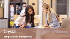  Presentation with mentor - PPT layouts enhanced with female college student working background and a coral colored foreground