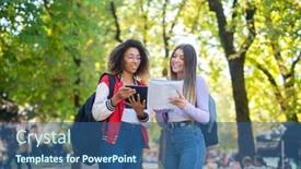  Presentation with college-students - Theme consisting of female-college-students-studying-together background and a ocean colored foreground