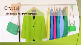  Presentation with yellow green - Presentation theme with female-colorful-coat-jacket-yellow background and a lemonade colored foreground